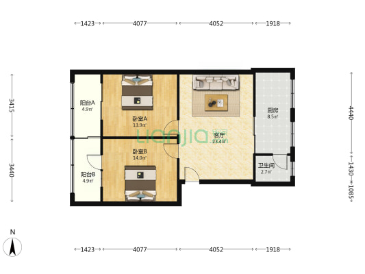 实小住宅楼 2室1厅1卫 77平方