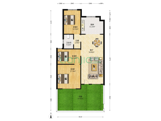 金科桃花源 3室1厅1卫 106平方