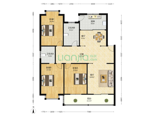 兴仁兴发住宅 3室2厅2卫 156平方