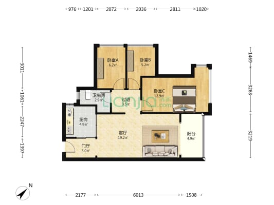 宝珺园 3室1厅1卫 77平方