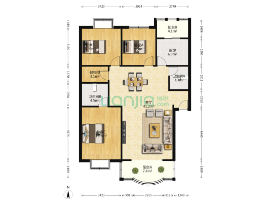 金泉小区 3室1厅2卫 119平方
