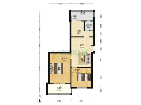 建设南新路59号 2室1厅1卫 65平方