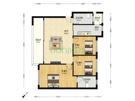 中建匠心里 3室1厅2卫 115平方