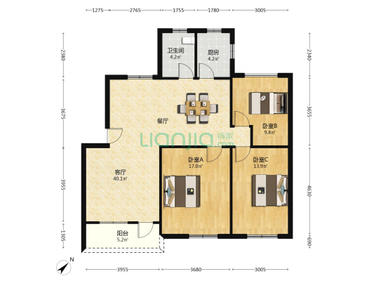 金建大厦 3室1厅1卫 113平方