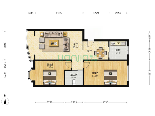 上南街57号 2室1厅1卫 107平方
