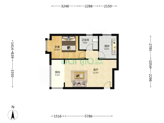 鸿坤理想湾南区 1室1厅 南 北 西南-户型图
