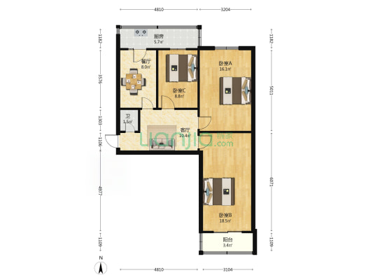 惠民北巷13号院 3室2厅1卫 85平方