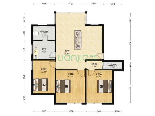 圣沣5号温馨家园 3室1厅2卫 127平方