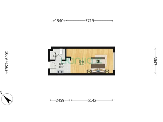 世纪云中心 1室0厅1卫 33平方