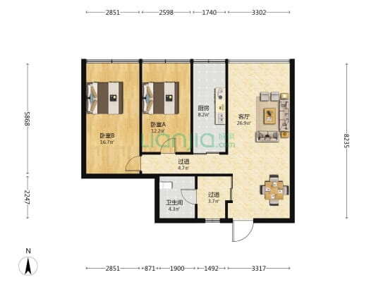 凤凰路164号 2室1厅1卫 96平方