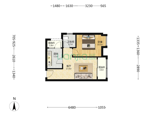 和悦家园 1室1厅1卫 54平方