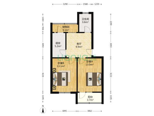 电气化三处家属院 2室1厅1卫 65平方