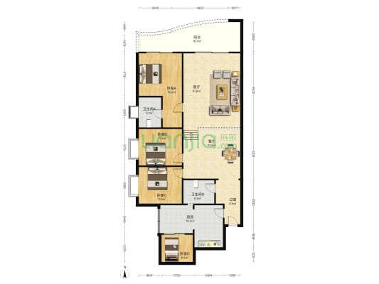 滨江大厦 4室2厅2卫 177平方