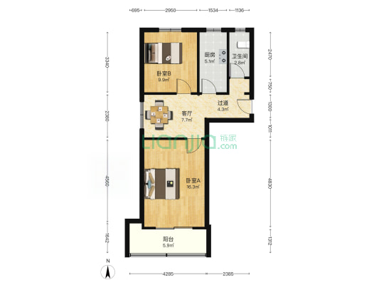 保俶北路99号 2室1厅1卫 63平方