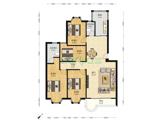 新安园 4室1厅2卫 125平方