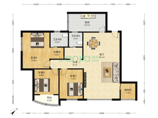 天庆公寓 3室1厅2卫 132平方