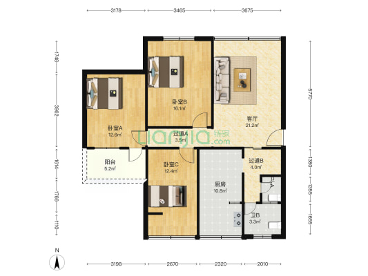 衡阳路一段12号 3室1厅2卫 107平方