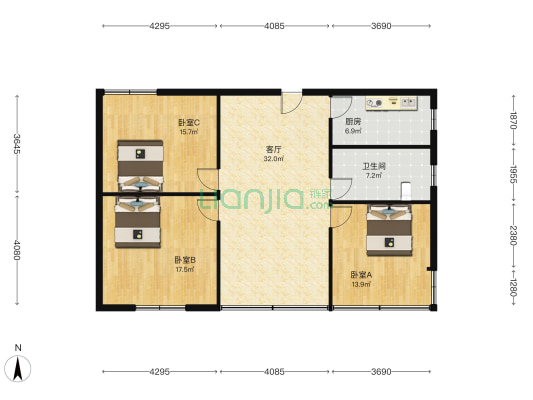 树藩大街480号 3室1厅1卫 111平方
