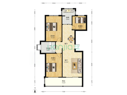 城中名邸 3室1厅1卫 121平方