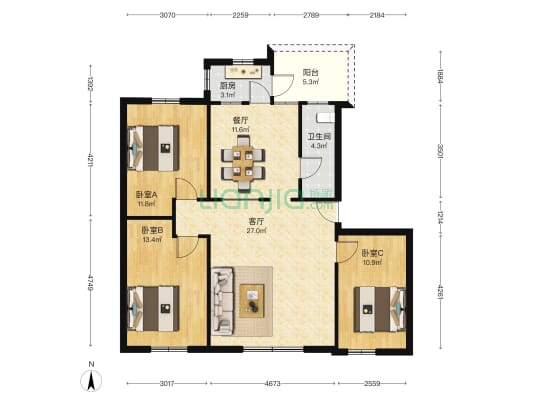 南坛中行宿舍 3室2厅1卫 96平方