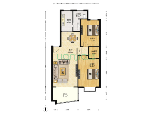 清水园住宅小区 2室1厅1卫 95平方