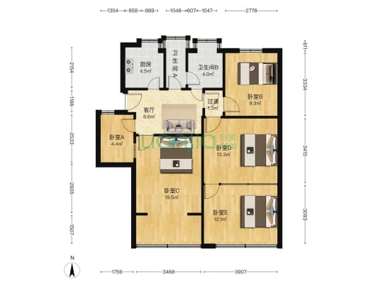 下麻园湾 5室1厅2卫 91平方