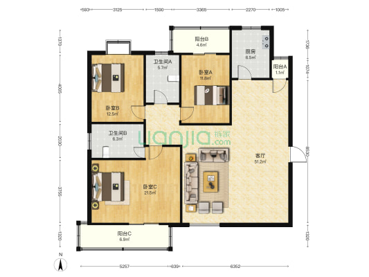 融鑫路六号 3室1厅2卫 160平方
