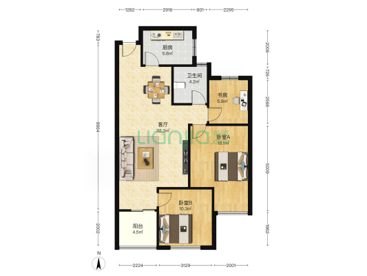 华泰豪庭 3室1厅1卫 103平方
