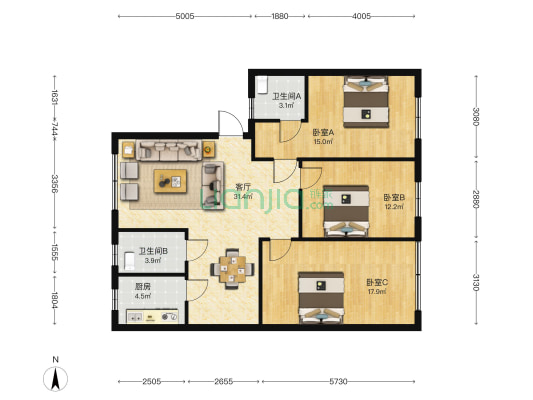 联达小区 3室1厅2卫 111平方