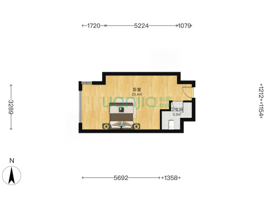（通勤）涿州东站旁经典的一居室，家具家电齐全-户型图