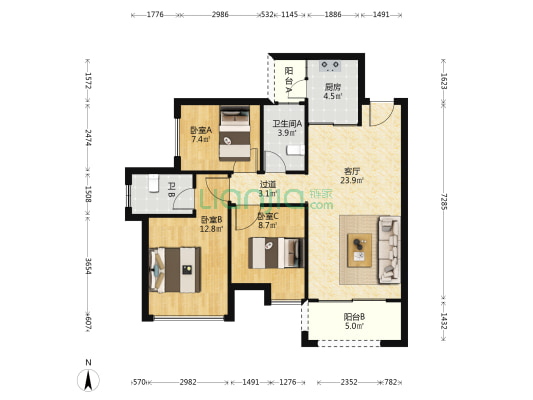 佳兆业东江新城十期 3室1厅2卫 92平方