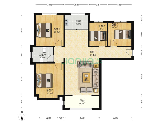 此房南北通透四居室  自住装修带车位-户型图