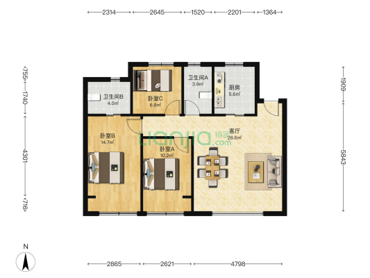 文泽华府 3室1厅2卫 99平方