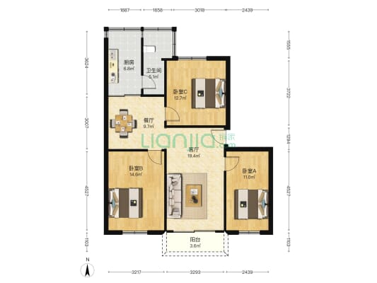 外贸住宅小区 3室2厅1卫 98平方