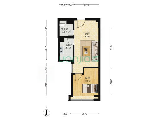 建发城建·文源府 1室1厅1卫 56平方