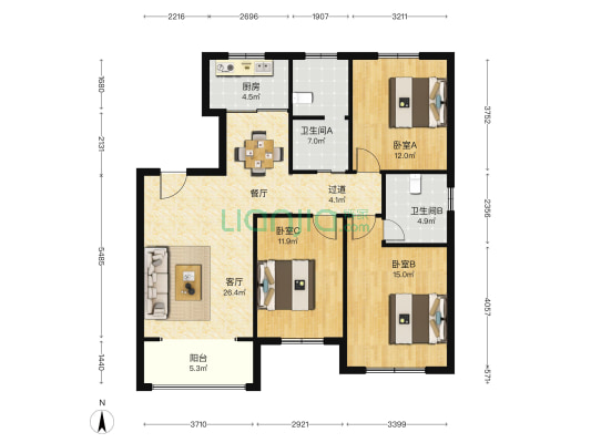 建安佳苑 3室1厅2卫 128平方