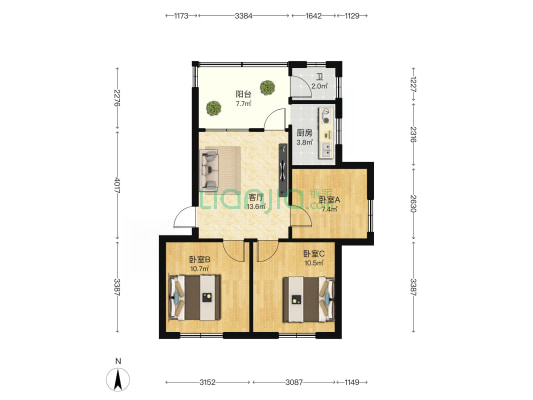 建政路33号 3室1厅1卫 70平方