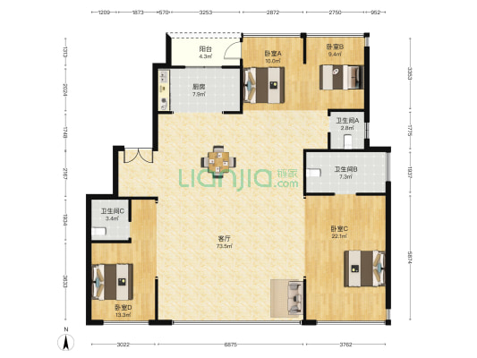 绿城桂湖云翠 4室1厅3卫 166平方