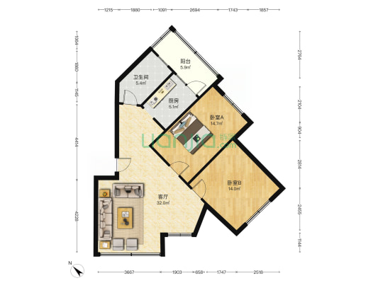 珠华楼 2室1厅1卫 92平方