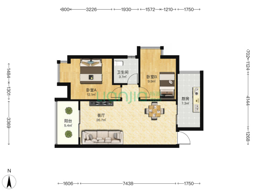 金色美舍 2室1厅1卫 83平方