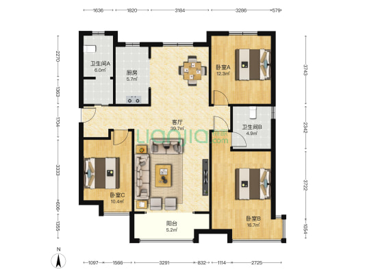 众美雅翠居 3室1厅2卫 142平方
