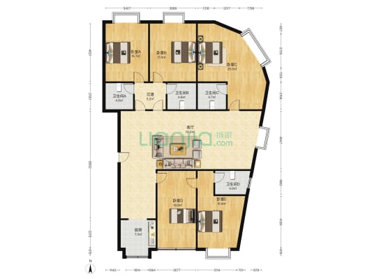 公路局宿舍 5室1厅4卫 221平方