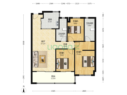华润润鸿府 3室1厅2卫 113平方