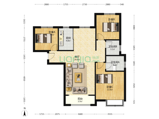 精装婚房，集中供暖，人车分流，环境优美-户型图