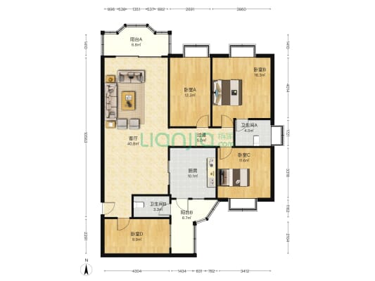 教师新村小区 4室1厅2卫 142平方