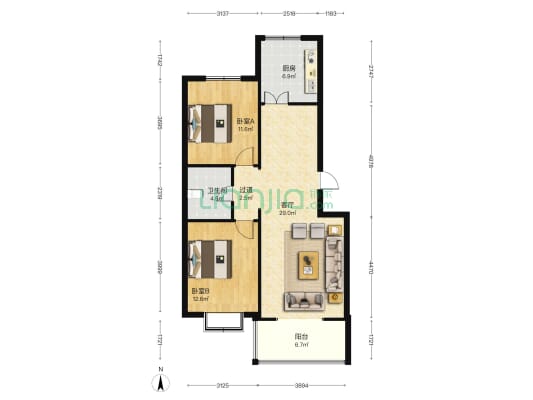 龙云家园 2室1厅1卫 94平方