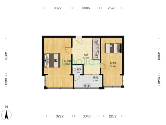 贵阳十中住宅小区 2室1厅1卫 56平方