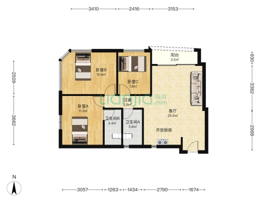 大中华环球经贸广场 3室1厅2卫 113平方