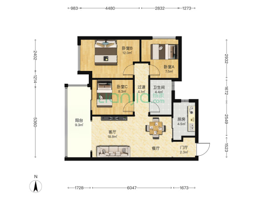 能建未来城 3室1厅1卫 89平方