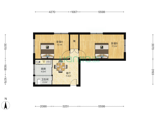 市府社区165和谐大院 2室1厅1卫 69平方